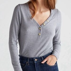 LUCKY BRAND Ribbed Knit Henley Long Sleeve Shirt Gray Size M